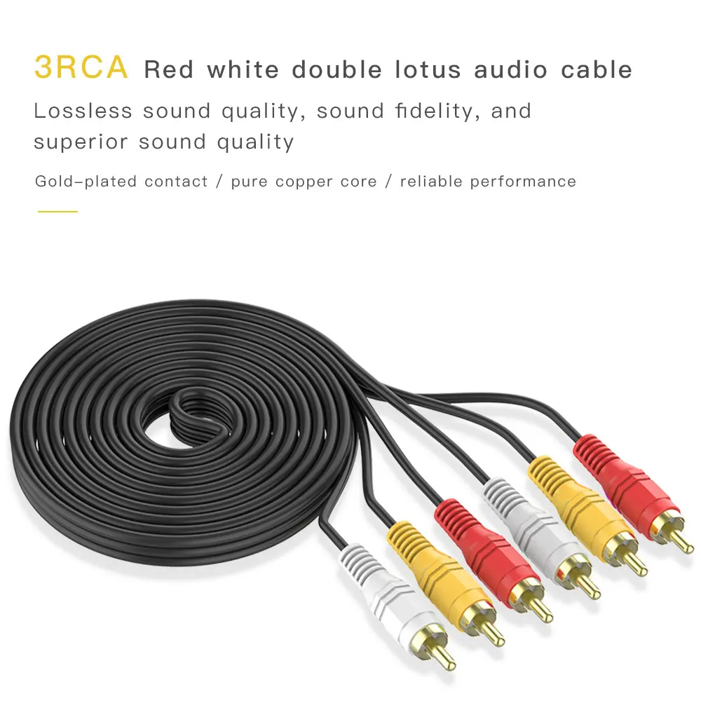 Аудиокабель 3RCA 3 RCA Male 4N OFC позолоченный аудиокабель для домашнего кинотеатра DVD ТВ
