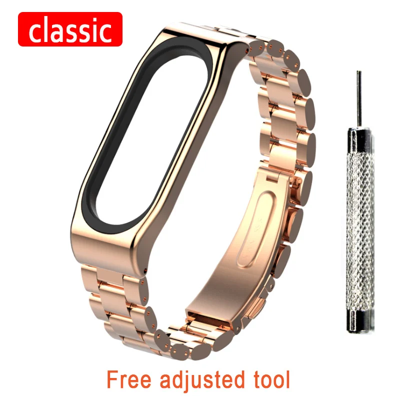 Classic Rose-gold Для Xiaomi mi Band 4 металлический ремешок Безвинтовой из нержавеющей стали для Xiaomi mi band 4 NFC браслет металлический сменный ремешок для mi 4 - Цвет: Classic Rose-gold