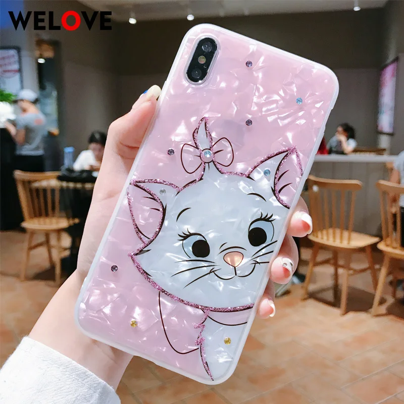 Мягкий чехол для телефона с блестками и бриллиантами Marie Cat для iphone6, 6s, 7, 8 plus, X, XR, XS, MAX, милый чехол с рисунком для девочек, высококачественный чехол