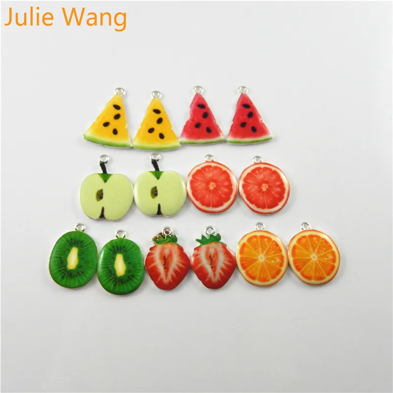 Julie Wang, 10 шт., сплав, эмаль, фрукты, апельсин, яблоко, арбуз, ожерелье, подвеска, серьги, браслет, подвески, ручная работа, ювелирное изделие, сделай сам