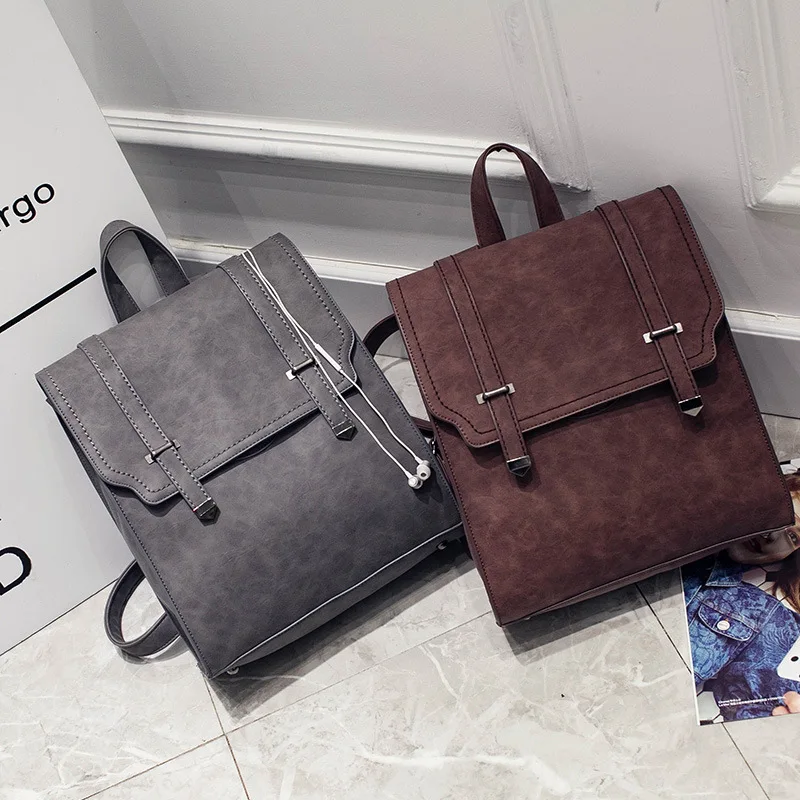 

PU Leather Ladies Shoulder Bag 2019 Spring New Fashion College Bellows Type Soft Surface Simple Student Backpack Bookbag ZZL322