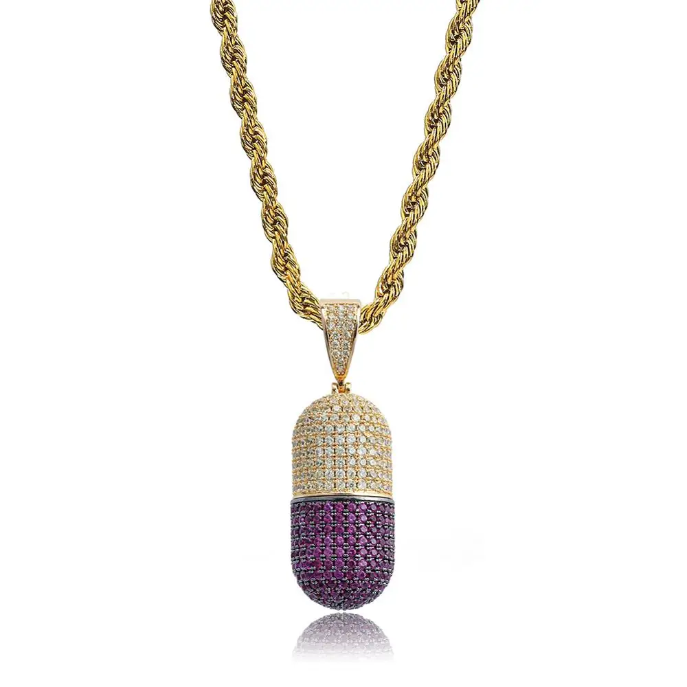 Gold TOPGRILLZ открытый кулон-капсула Ожерелье Мужчины Iced Out CZ цепи хип-хоп/панк золотого цвета ювелирные подвески вечерние подарки - Окраска металла: Gold