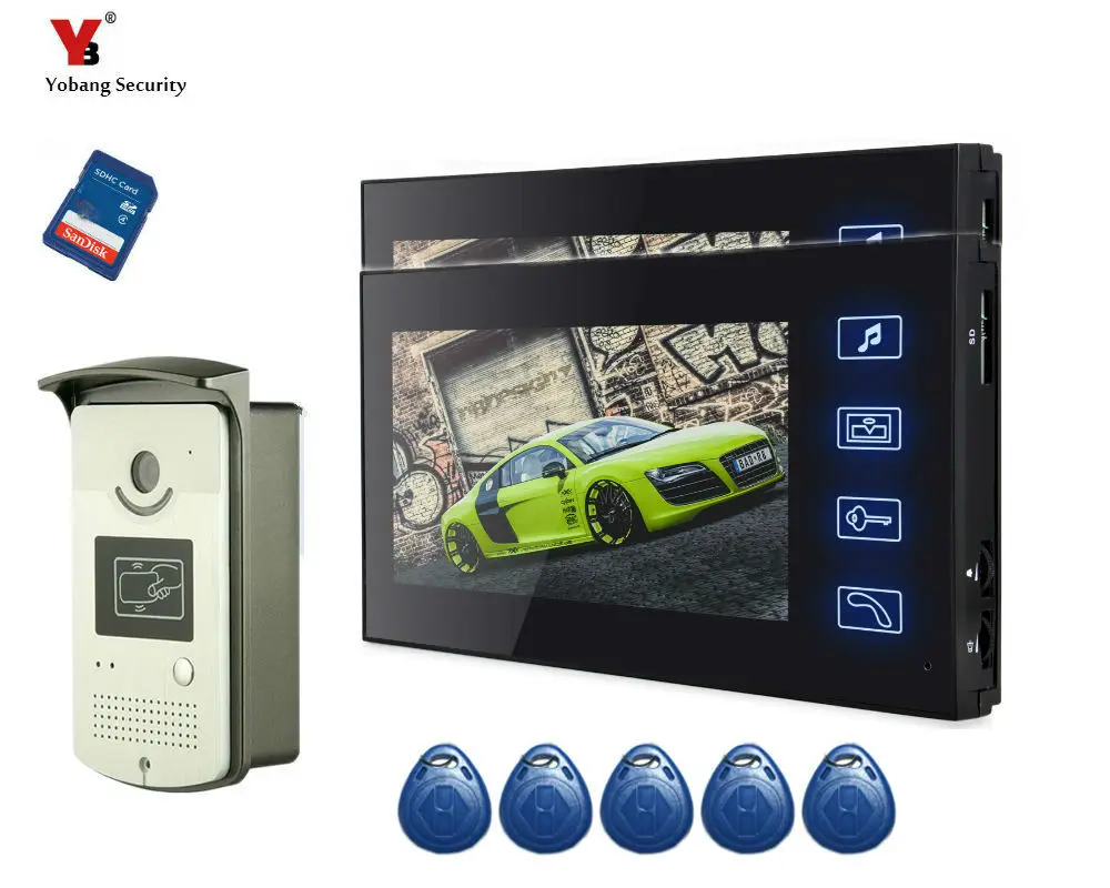 Бесплатная доставка 7 дюймовый цветной экран для записи видеодомофона комплект +