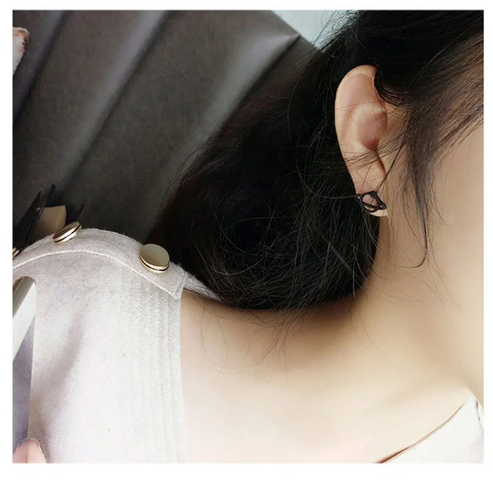 

1pair Fashion Simple Women Cute Hollow Black Saturn Star Stud Earrings Girl Jewelry