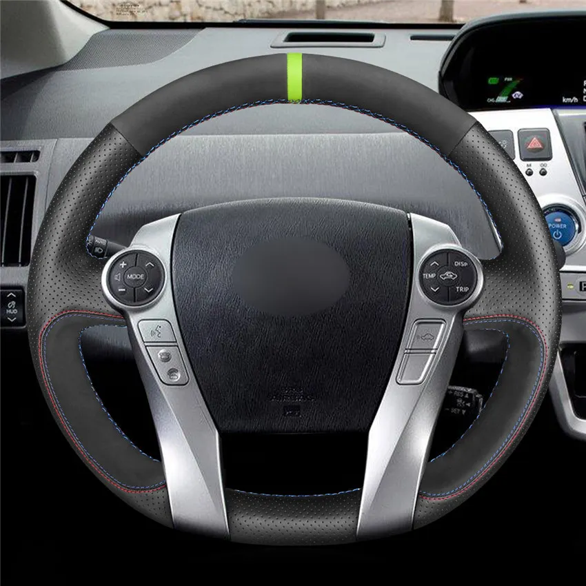 style-04 MEWANT Натуральная Кожа Замша Чехол рулевого колеса автомобиля для Toyota Prius 30(XW30) 2009- Prius C(US) 2012- Prius V(US) 2012 - Название цвета: style-04