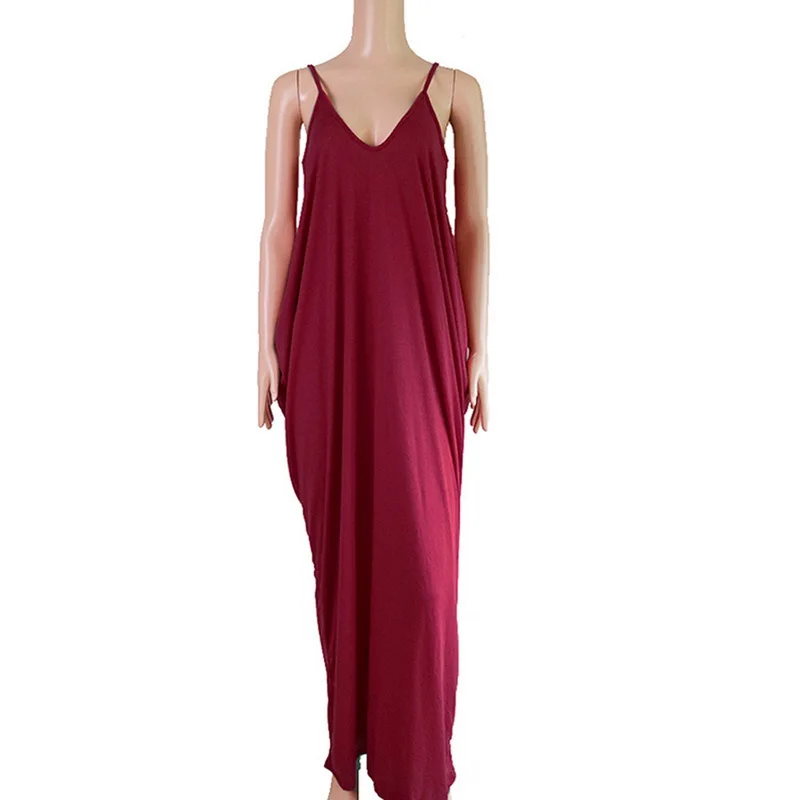 LASPERAL Loose Dresses Women Casual Solid Spaghetti Strap Pockets Dress Vestidos Summer Sexy V Neck Irregular Long Maxi | Женская одежда