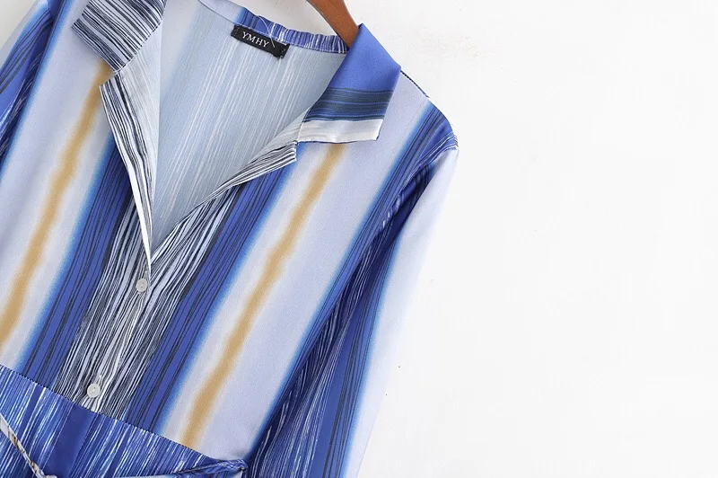 Женское платье рубашка в полоску однобортное стиле ретро с отложным воротником и