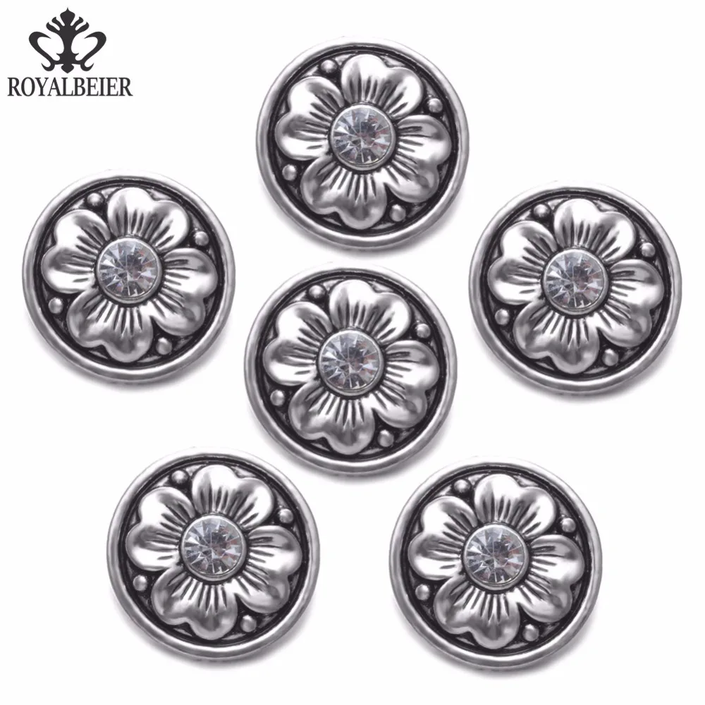 2017 прозрачный горный хрусталь цветок Форма металла Талисманы 18 мм кнопки