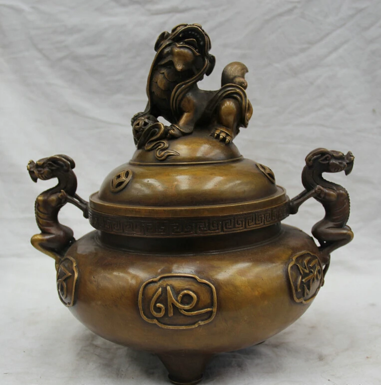 Коллекционный Бронзовый S1959 11 &quotотмеченный китайский Cppper Foo Dog Islam Moslem конфорка