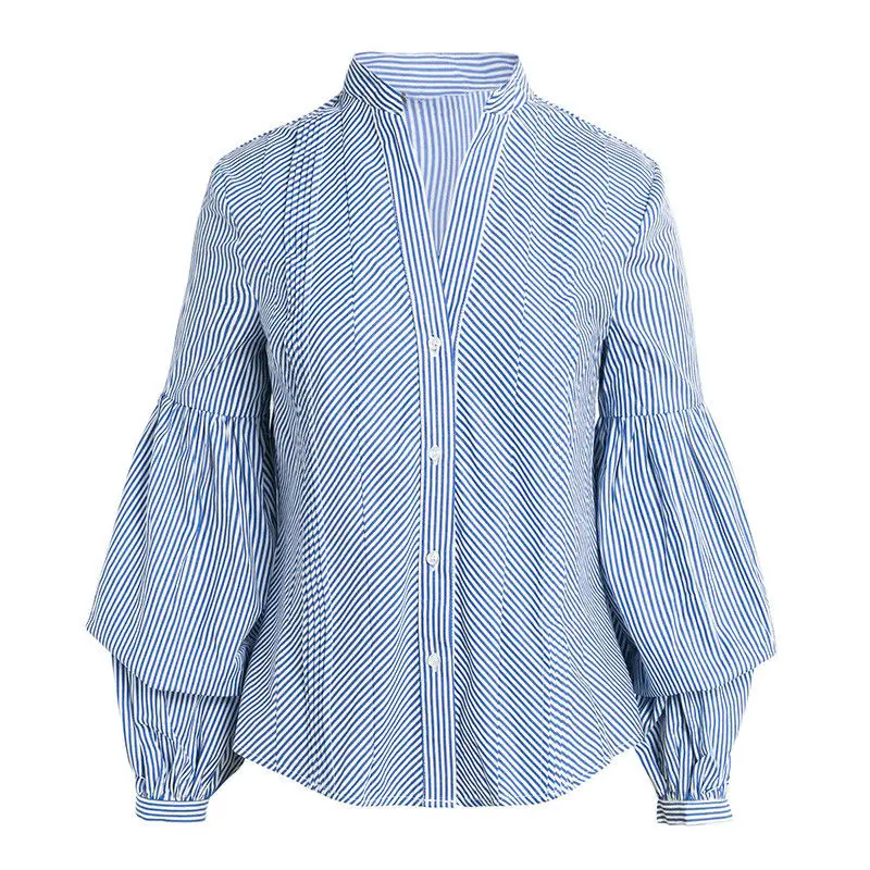 Женская блузка в полоску с длинным рукавом и v-образным вырезом | одежда