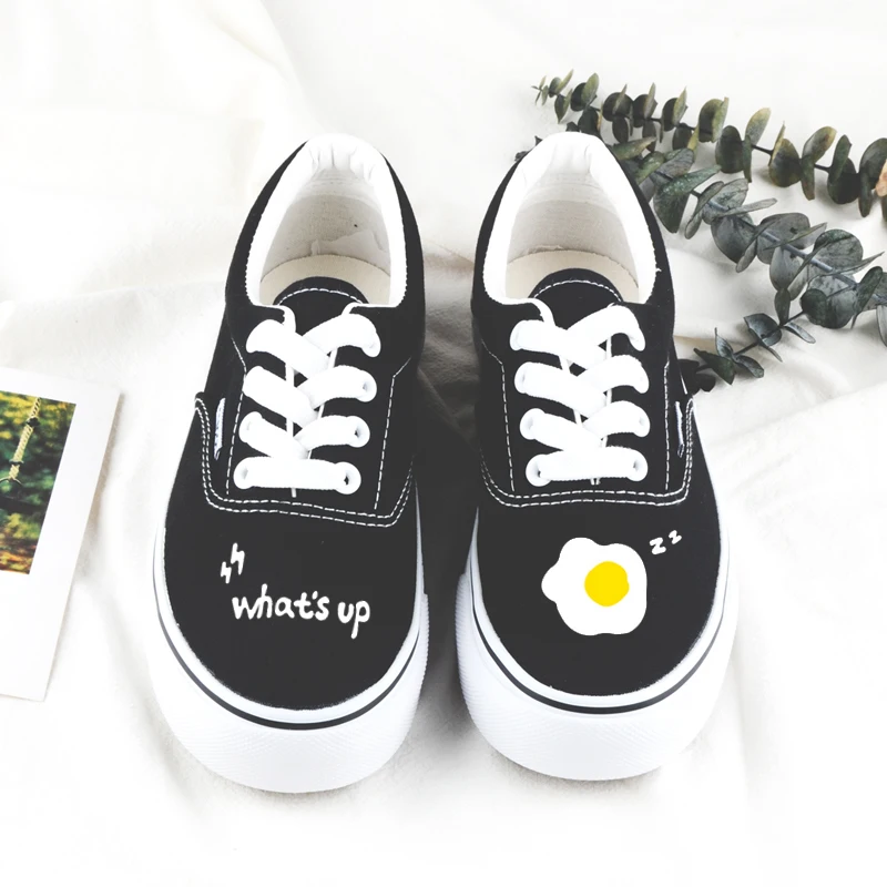 Раскрашенная вручную Уличная обувь для скейтборда Черная парусиновая Женская