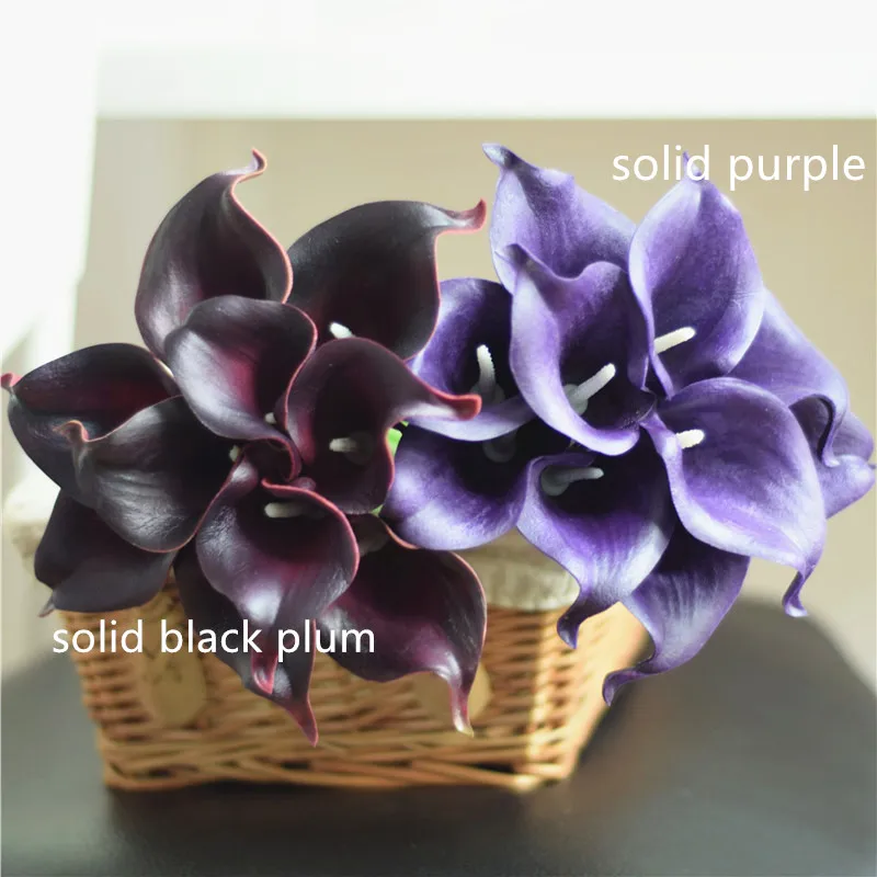 

Real Touch Picasso Black plum Calla Lilies Bouquet 20pcs/lot Blue Heart Calla Lily For Bridal Bouquets