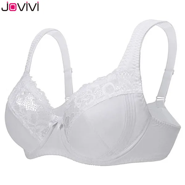 White Jovivi, новинка, женский кружевной бюстгальтер, прозрачные, минимайзеры, комфортные, полные чашки, без подкладки, на косточках, нижнее белье, бюстгальтер, черный/белый, телесный, тонкие, сексуальные бюстгальтеры - Цвет: White