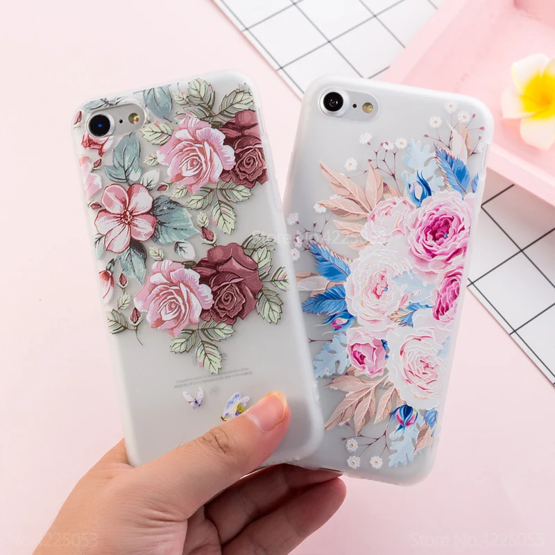 Чехол для iPhone 7 8 плюс Роза Цветочные случаях цветок кремния защиты мягкая Полный