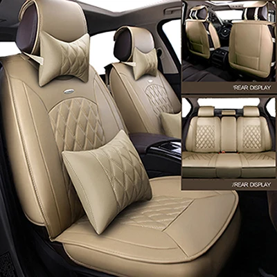 Beige Luxury Передние+ задние) универсальные кожаные чехлы для сидений автомобиля для Kia soul cerato sportage optima RIO K3S KX5 KX3 sorento Ceed автомобильные чехлы - Название цвета: Beige Luxury
