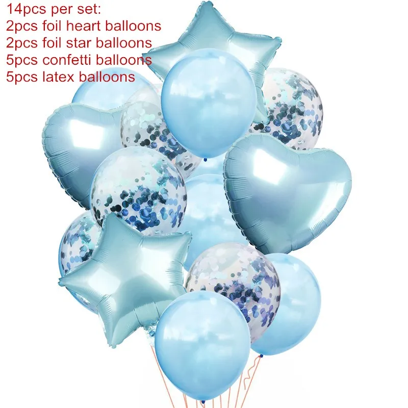 blue foil latex set 15 шт детский душ мальчик девочка латексные шары набор конфетти 1-й День рождения украшения Дети С Днем Рождения шар 1 год Декор - Цвет: blue foil latex set
