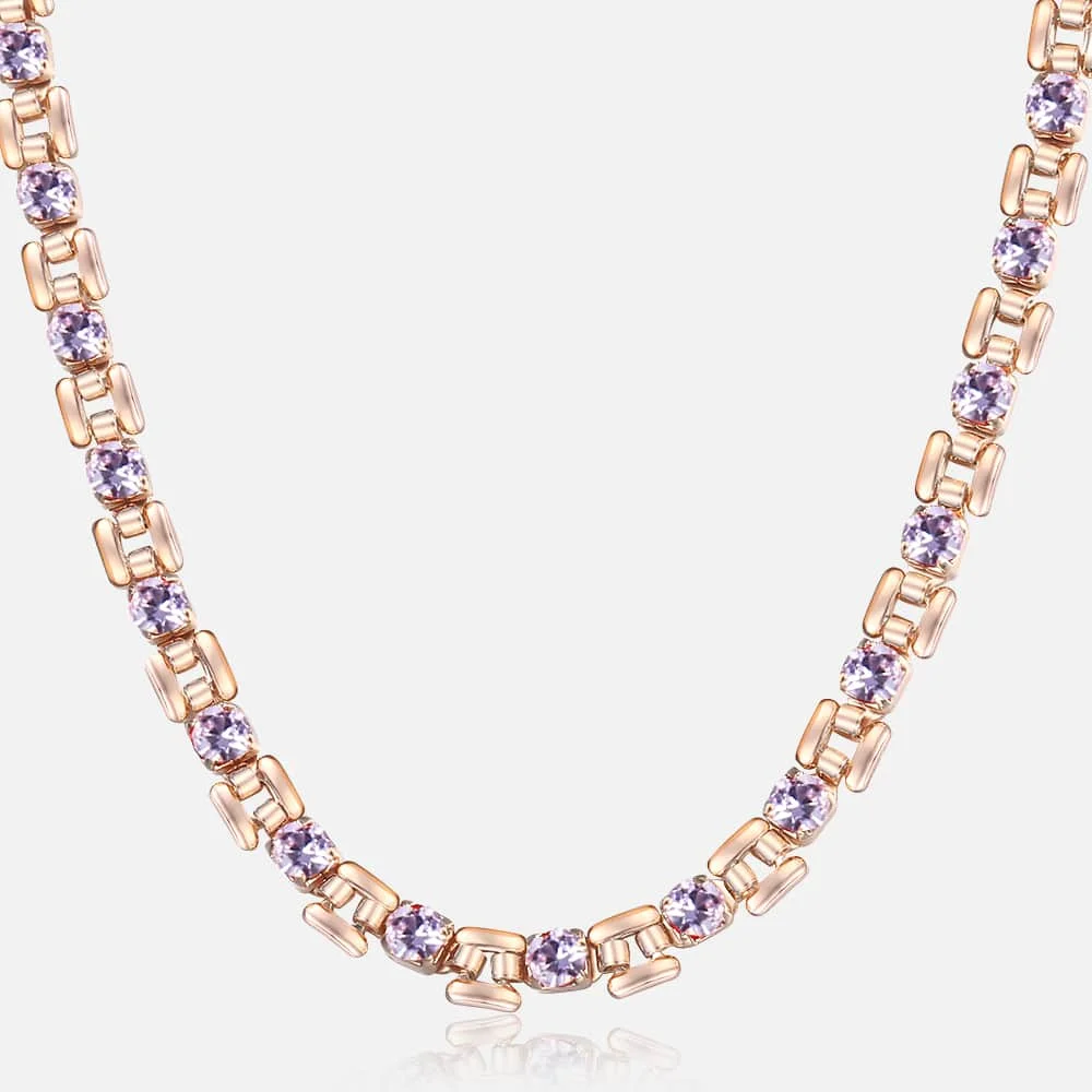 GN486 Purple Женское Ожерелье с разноцветными кристаллами CZ 585, розовое золото, 1 ряд, модное ювелирное изделие, женское ожерелье,, 20 дюймов, цепочка DGNM129 - Окраска металла: GN486 Purple
