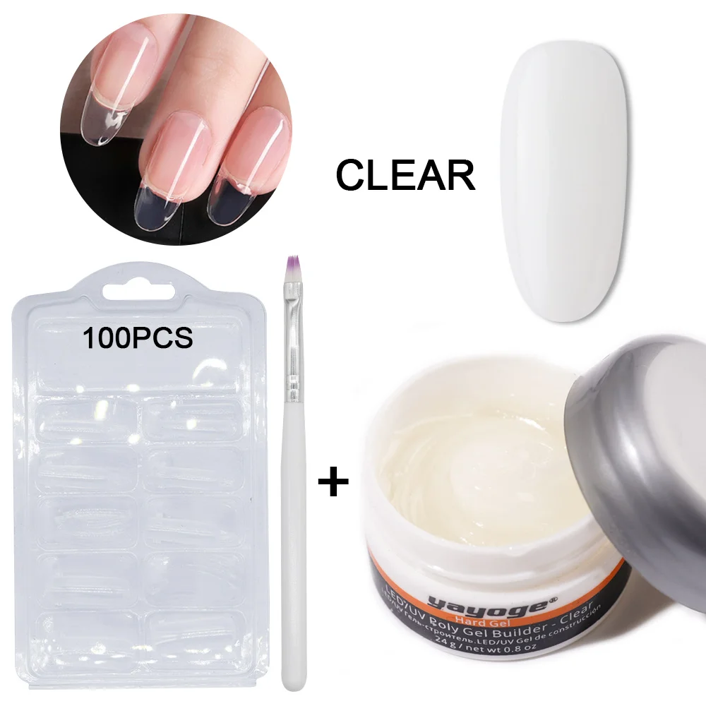 X17-Set01-clear Yayoge 24 мл УФ гель полигель Набор UV УФ светодиодный гель для наращивания ногтей щетка Типсы для маникюра Набор инструментов для нейл-арта - Цвет: X17-Set01-clear