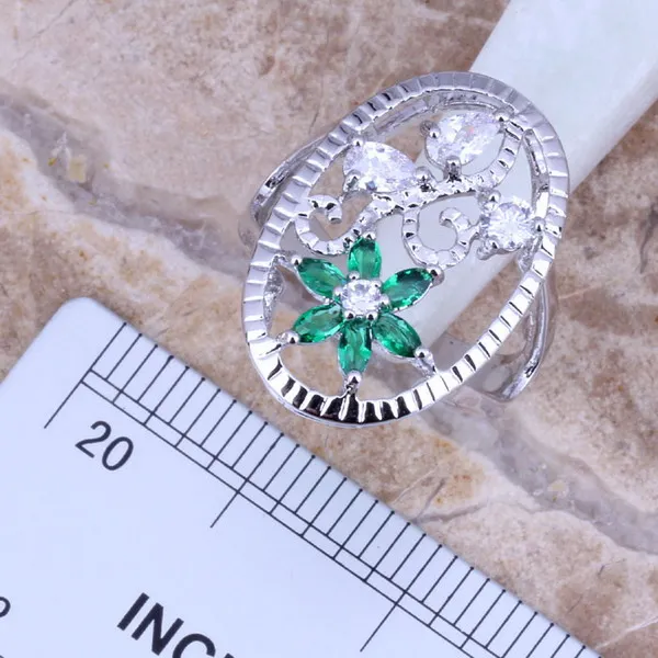 Комплект из кольца и серёг с фианитом 6 / 7 8 9 10 дюймов|silver jewelry set|jewelry setsearring pendant |
