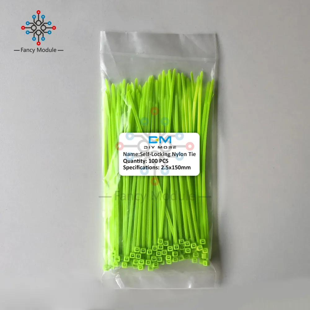 Fluorescent Green 100 шт красочные нейлоновые кабельные маркерные стяжки, этикетки провода ремни, самоблокирующийся пластиковый нейлоновый кабель, 12 цветов 2,5*150 мм - Цвет: Fluorescent Green