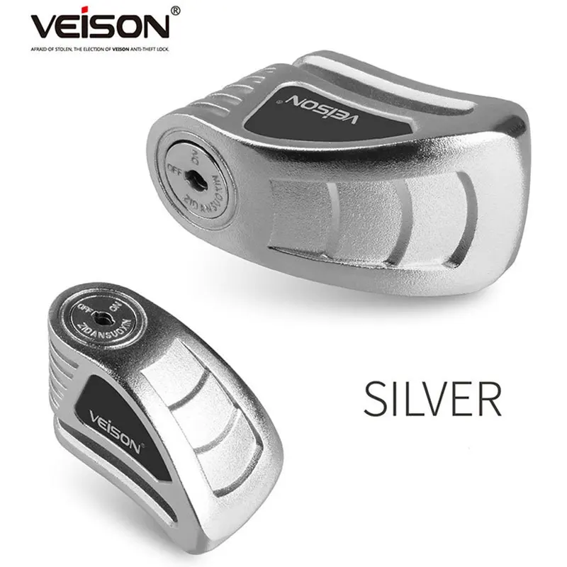 Silver VEISON Противоугонный замок для электромобиля, замок из цинкового сплава для мотоцикла, дисковый тормозной замок, батарейный замок для мотоцикла, для велосипедного автомобиля - Color: Silver