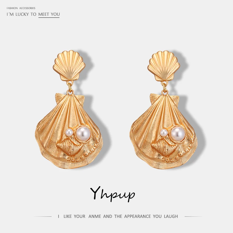Yhpup Новые Модные Винтажные геометрические висячие серьги в виде ракушки