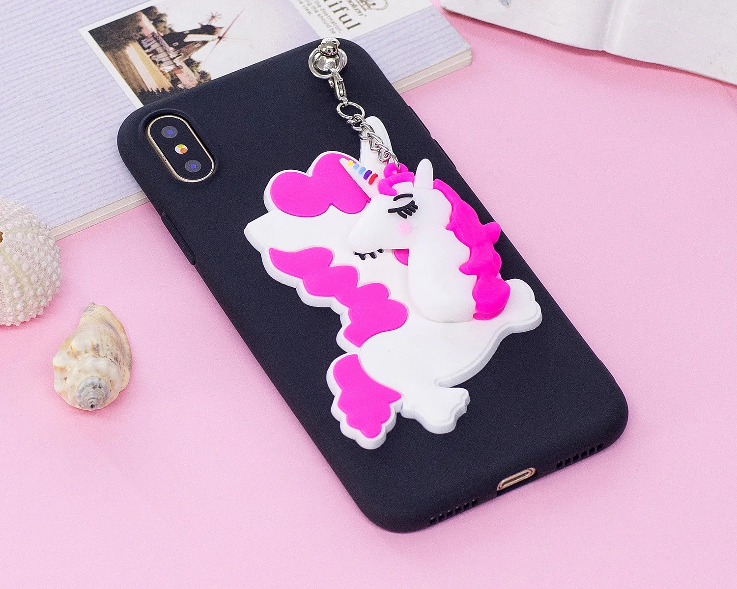 VRLucky Unicorn Soft TPU Phone Case Cover with Cute Cartoon Pendant For iPhone X 8 7 Plus 6 6s 5 5s SE |