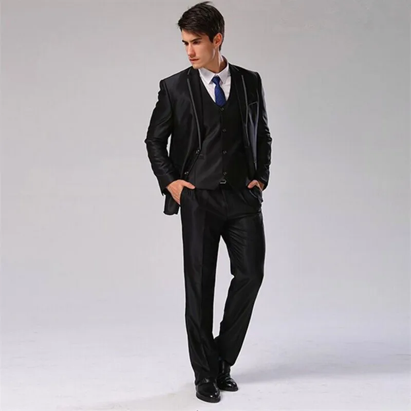 2018New Arrival Shinny Grey/Black Men Suits Slim Wedding Dress Blazer Formal Business Men Suits Tuxedo (Jacket+Pants+Vest+Tie)