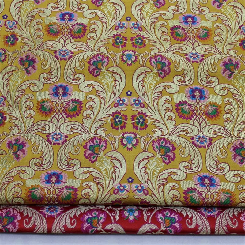 

C624 High-quality Feather Embroidery Chinese Silk Jacquard Brocade Fabric Chinese Wedding Couple's Clothes Fabric Buddhism Cloth