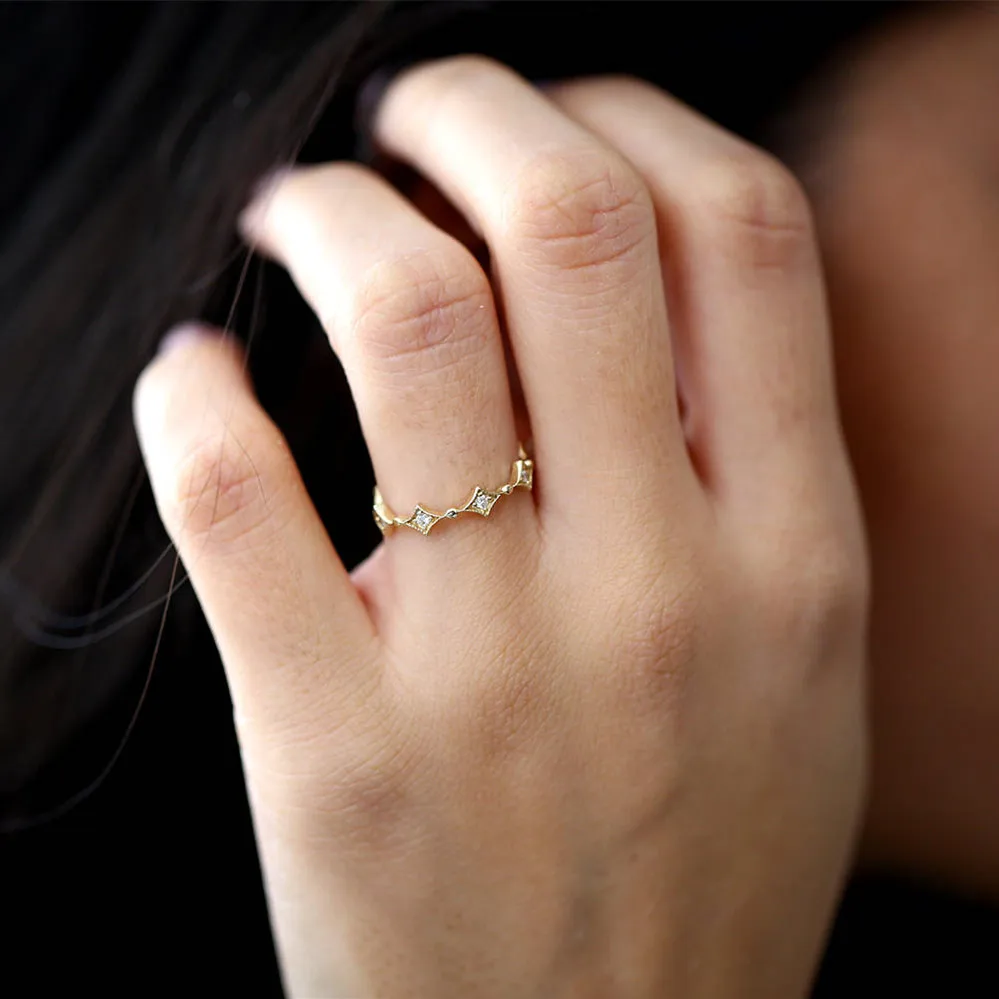 

LASAMERO Round Cut 0.17CTW Natural Diamond 14k Gold Eternity Antique Art Deco Engagement Promise Wedding Band Ring For Her Women