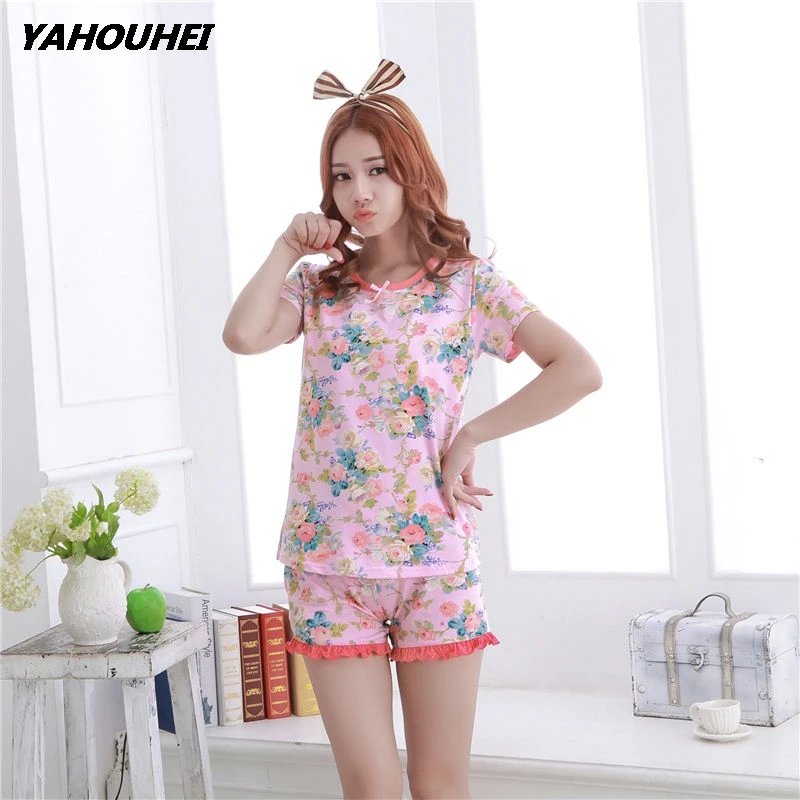duan cuihua pink Женские пижамные комплекты с коротким рукавом, розовая рубашка с буквенным принтом и черные шорты, пижамный комплект, летняя одежда для сна, домашняя одежда - Цвет: duan cuihua pink