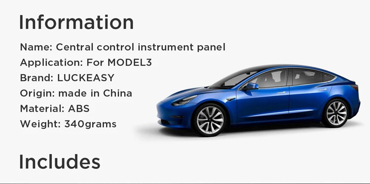 LUCKEASY Автомобильная Центральная панель управления для Tesla модель 3- центральная консоль посылка комплект защиты