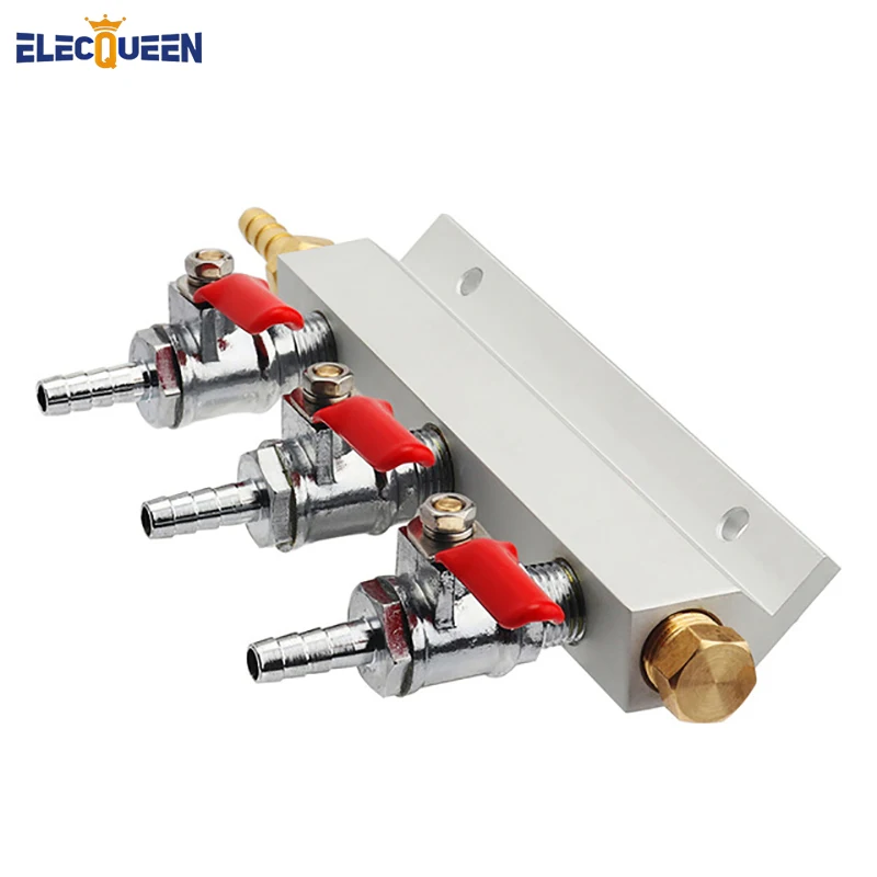 

3 Way CO2 Gas Distribution Manifold with 9mm Hose Barb inlet/outlet fittings For Draft Beer Keg, Home brewing Check Valves