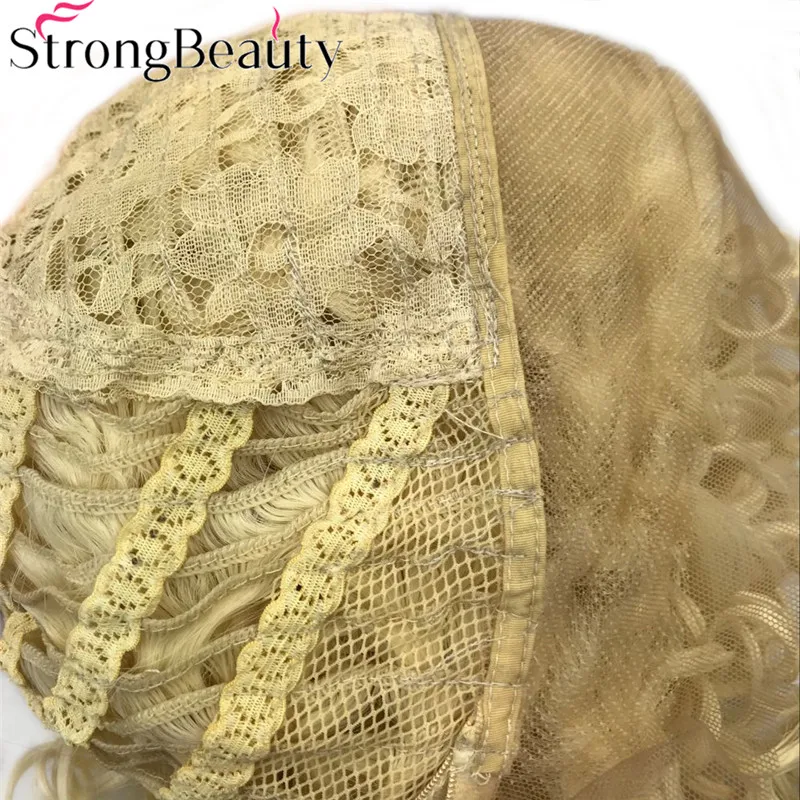 

StrongBeauty Lace Front Wig Synthetic Hair Medium Length Curly Wigs Heat Resistant Blonde Hair