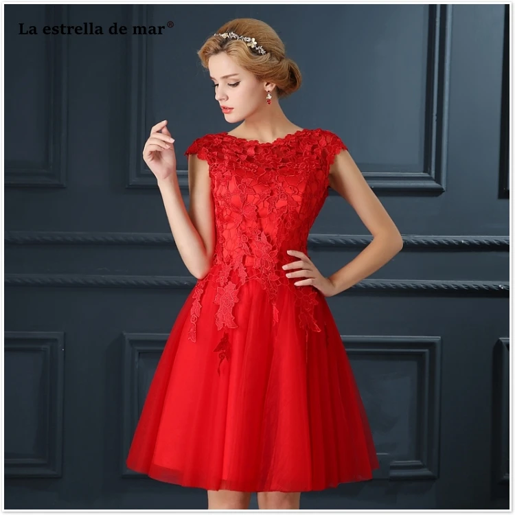 Vestido коктейльное новинка из кружева, с вырезом на шее с короткими рукавами трапециевидной формы Серебро Цвет персиковый, красное платье для вечеринки короткое sukienka koktajlowa