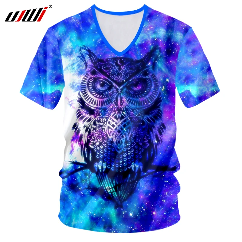 

UJWI Galaxy Space T-shirt Men Fashion Hip Hop Streetwear V Neck Tshirts Print Owl 3D T Shirts Hombre Short Sleeve Tee Shirts 7XL