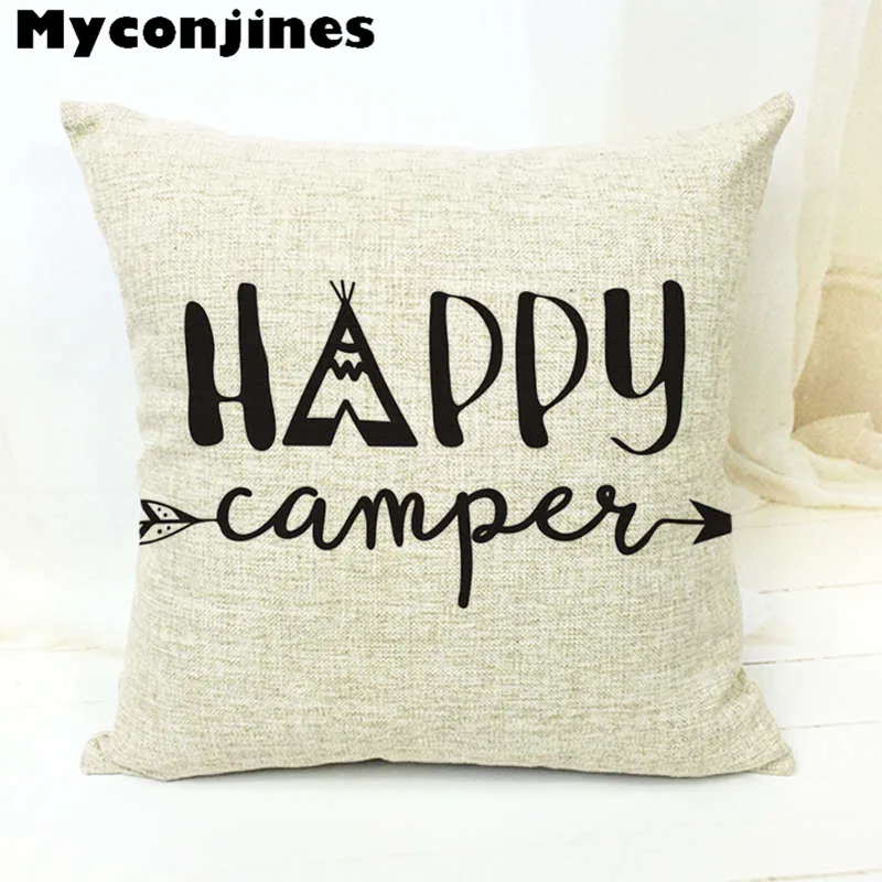 Happy Campers Adventure Waiting For Car Trip Чехлы для подушек Hawaii Travesseiro Camping 17*17 дюймов хлопковые льняные наволочки