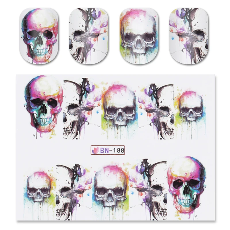 1 шт. наклейка на ногти водная с сексуальным черепом переводная для нейл арта