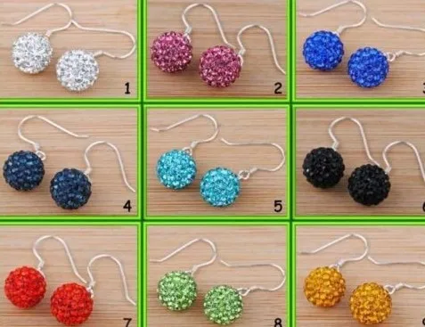 

mixed 10mm Beautiful stud Crystal Beads Silver Plated drop Earrings Mix lot n435