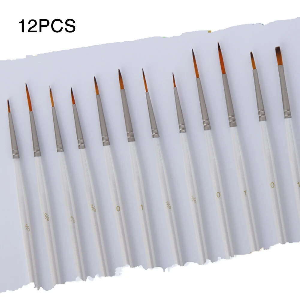12pcs/set Hand Gouache Paint Brush Nylon Hair Hook Line Pen Student Extra Fine Watercolor Acrylic Soft For School Art Supplies | Канцтовары