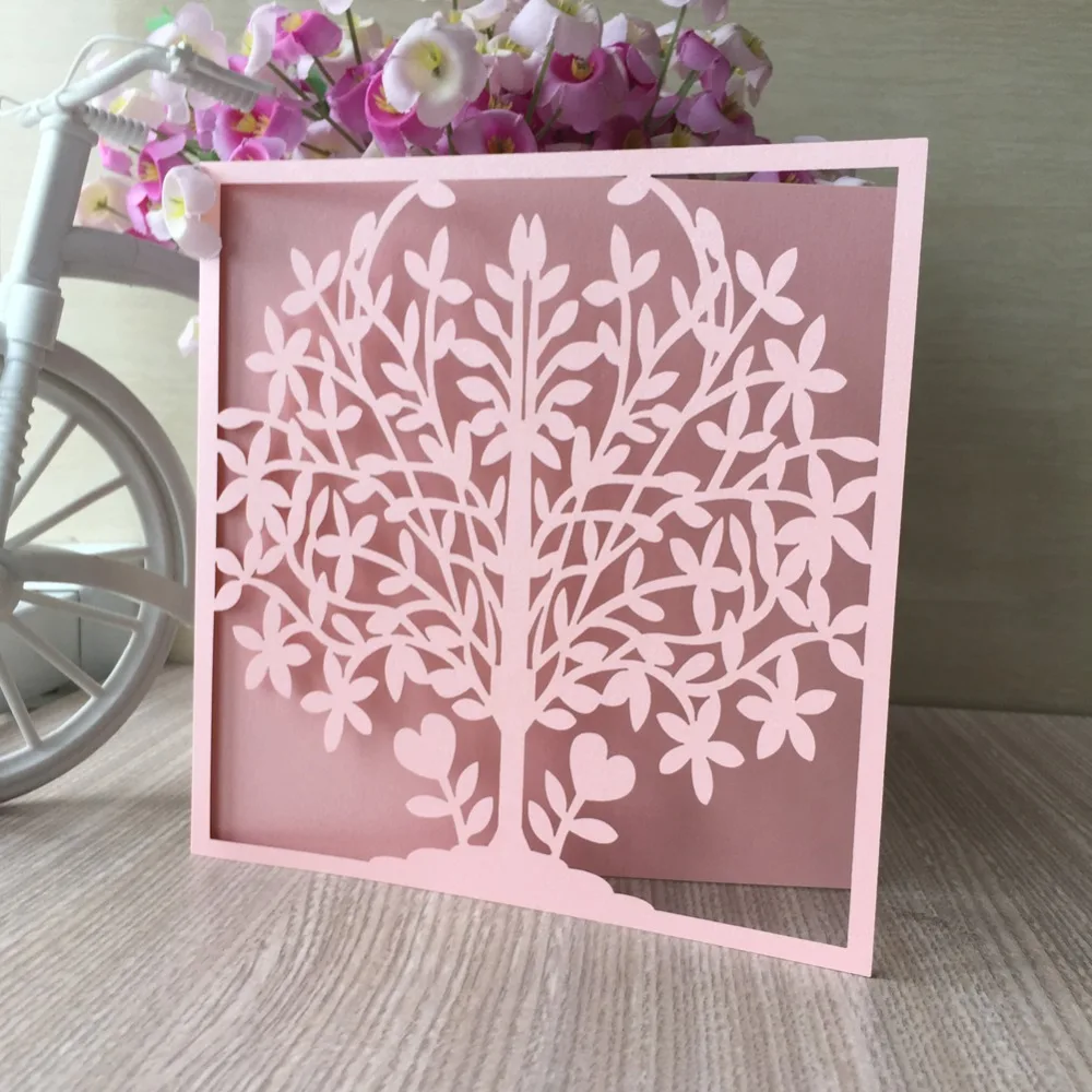 

50pcs New Shimmer Paper Spark Tree Design Party Birthday Wedding Invitation Card Dinner invite card Blessing Greeting Card