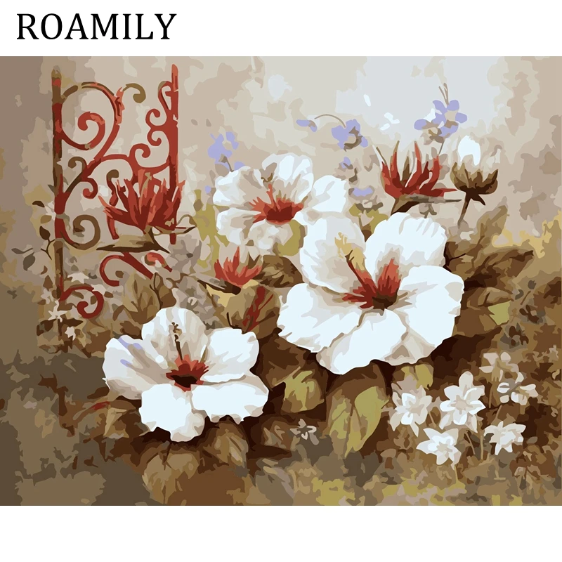 Roamily живопись по номерам белый пион цветы декор комнаты количество картина на