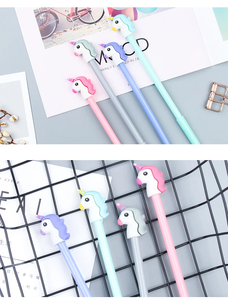 4 шт./лот 0,5 мм черные чернила Милая гелевая ручка с единорогом Kawaii для школьных принадлежностей