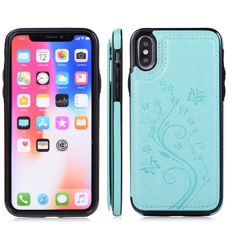 Green Tikitaka Butterfly Pattern Wallet Case For iPhone 7 8 Plus XR XS Max Magnet Leather Flip Cases For iPhoneX 7Plus 6 6S Plus Cover - Color: Green