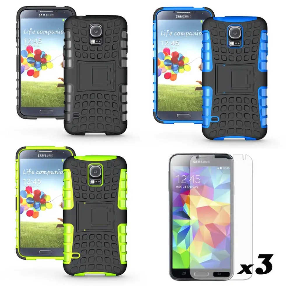 

For Samsung Galaxy S5 i9600 G900 Heavy Duty Armor Hybrid Stand Case Cover*3+Film G900 SM-900