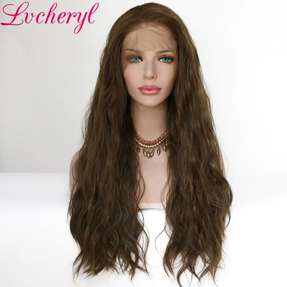 Lvcheryl 13x6 синтетический парик на кружеве каштановый коричневый натуральный волнистый Futura волоконные волосы парики термостойкие синтетические парики