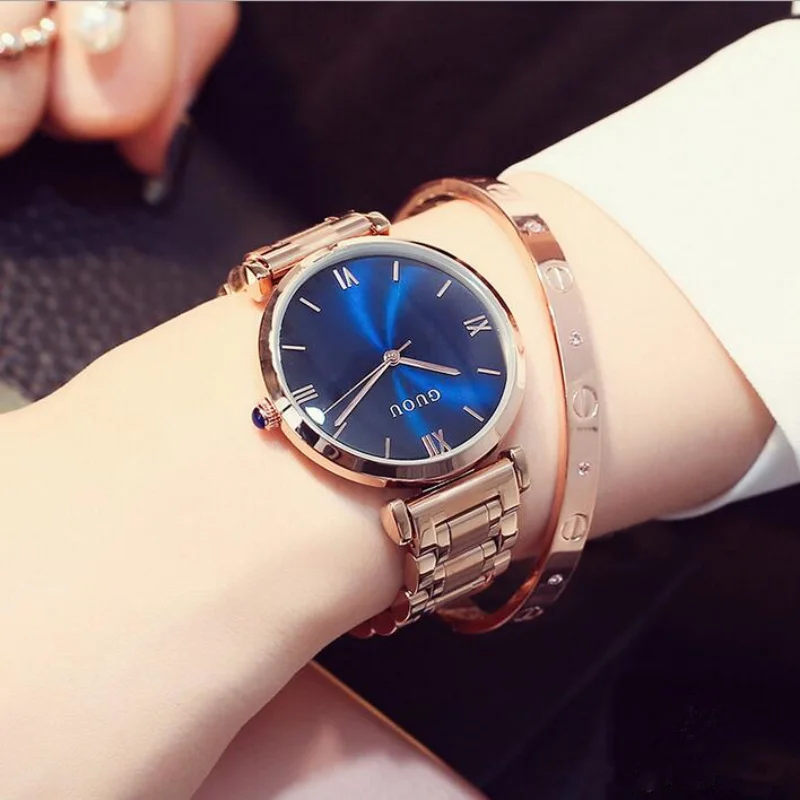 GUOU часы Для женщин лучший бренд класса люкс из розового золота качество Часы Мода