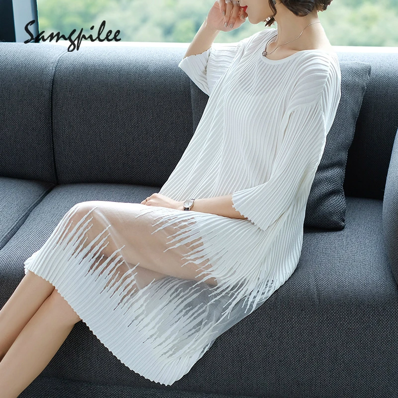 2018 New Summer Casual A-line Solid Half sleeve Lace Knee-length fashion Natural O-neck women Dresses plus size M-3XL | Женская одежда