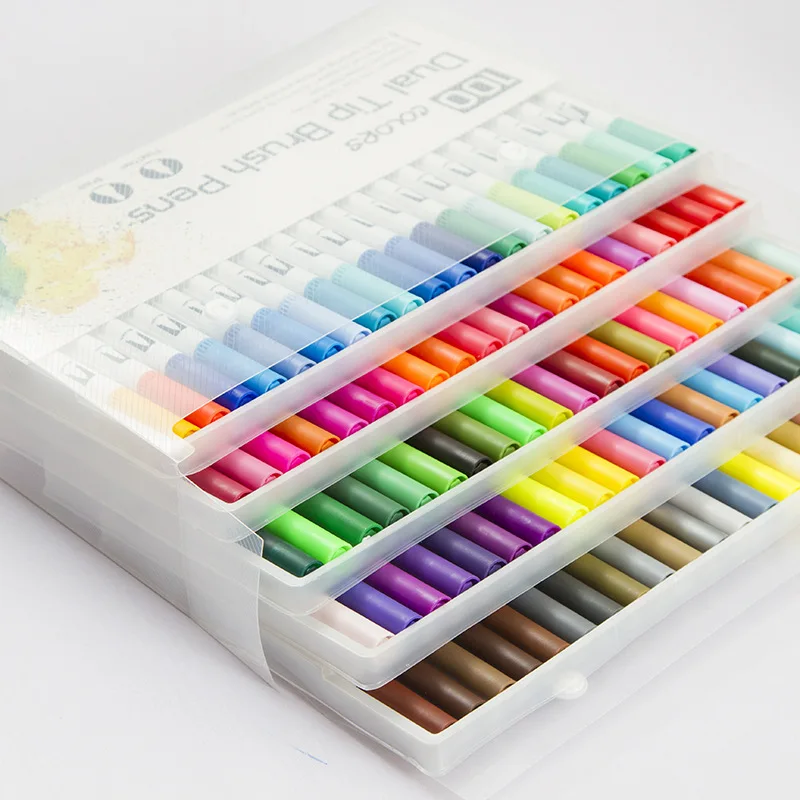 100 шт цветов с двумя наконечниками кисти ручки Fineliners окрашивание акварелью Эскиз