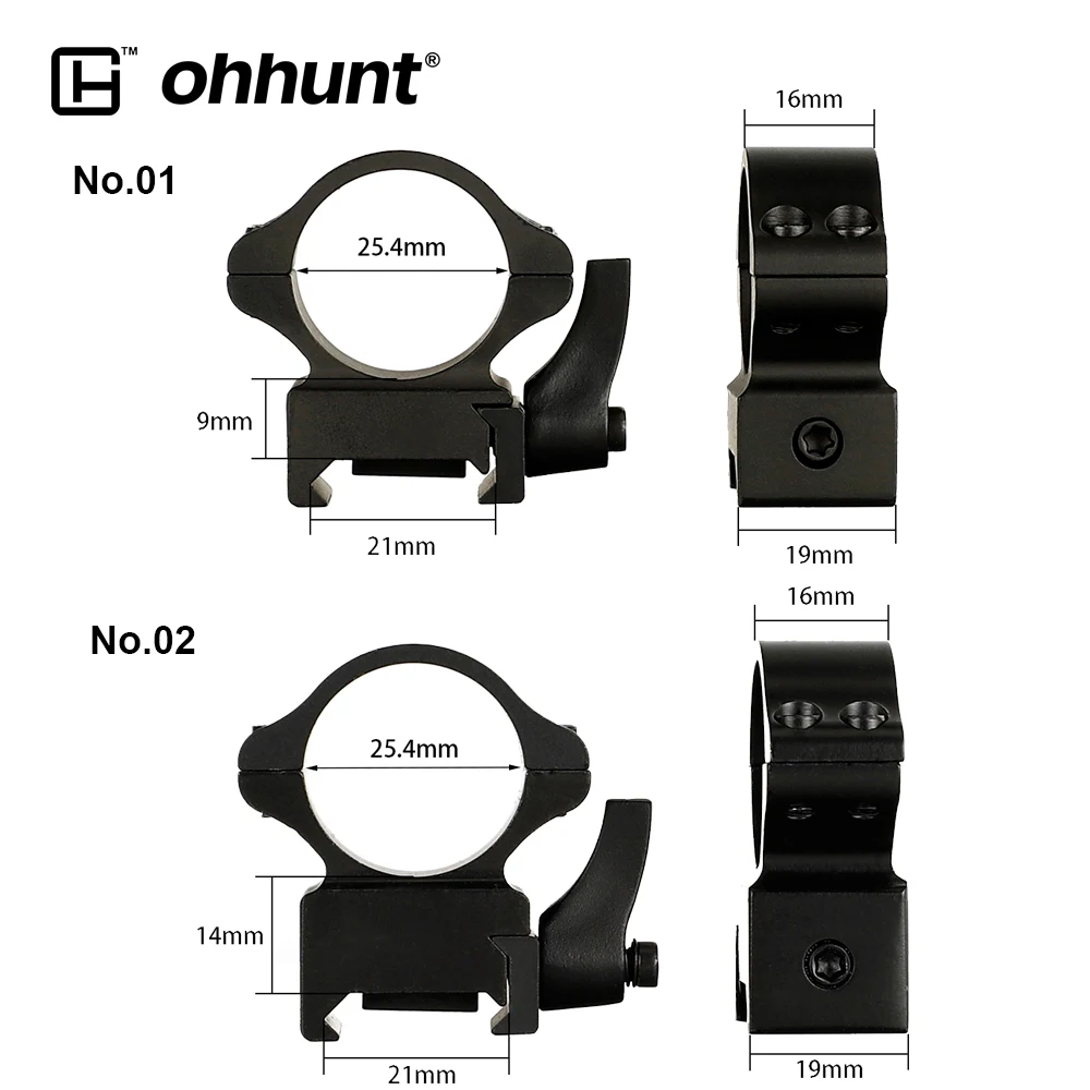 Ohhunt тактические стальные быстросъемные кольца 1 дюймов 2 шт. низкопрофильное